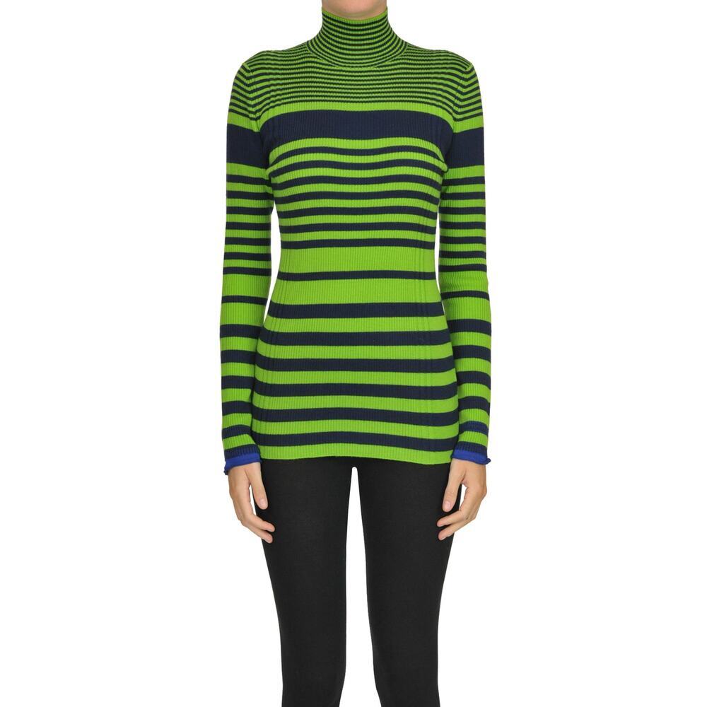 VICTORIA BECKHAM Striped Turtleneck Wool Pullover In Light Green Sz US 0